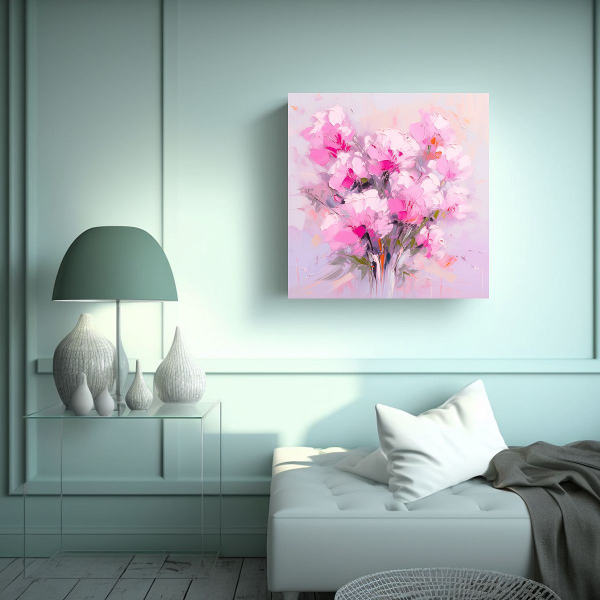 GENERICO - Pintura En Lienzo Estilo Flores Rosadas En 60x60 Cm