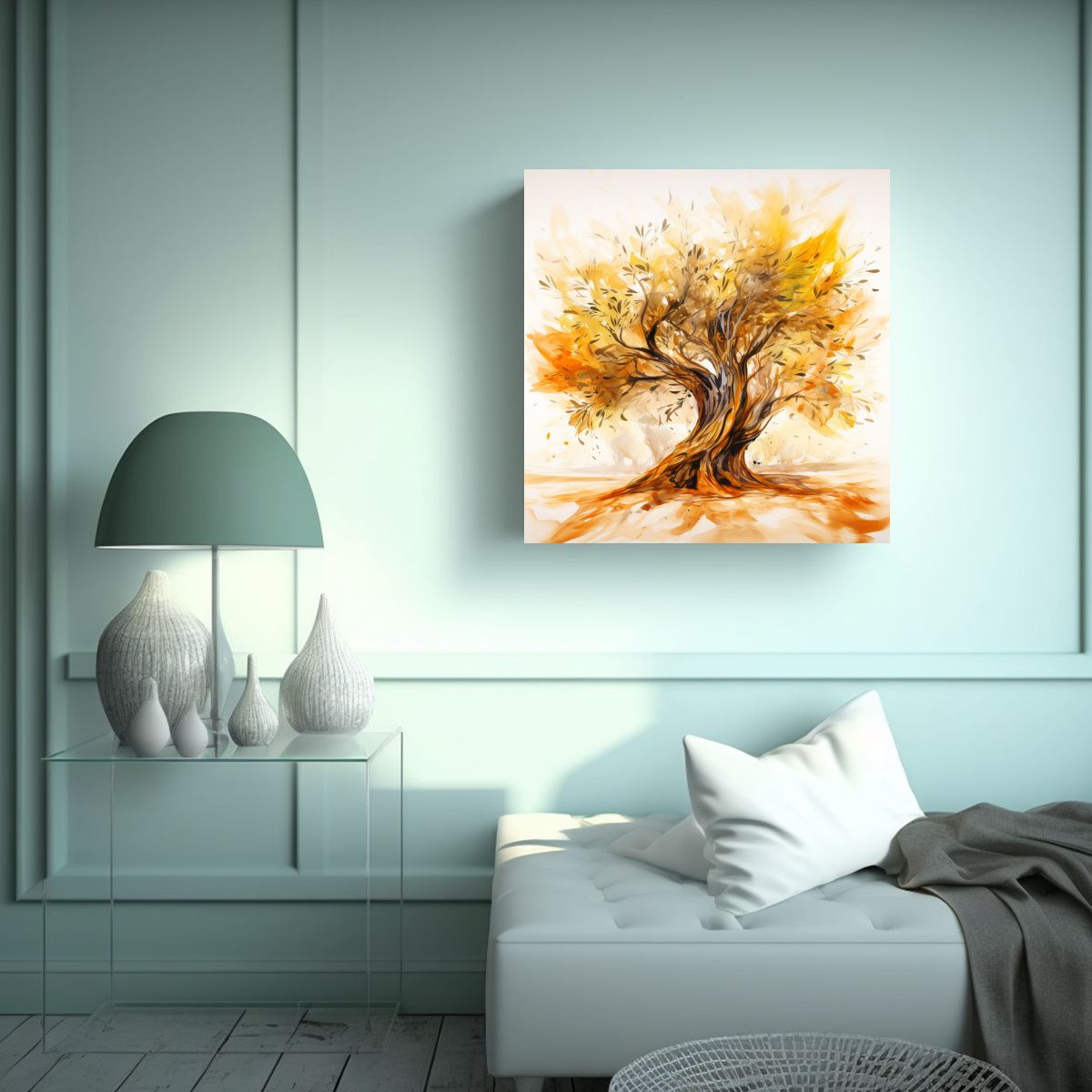 GENERICO - Lienzo Patron Intenso Unica A Olivo Naranja Y 80x80 Cm