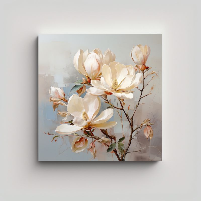GENERICO - Pintura Abstracta De Flores Magnolias Colores 80x80 Cm
