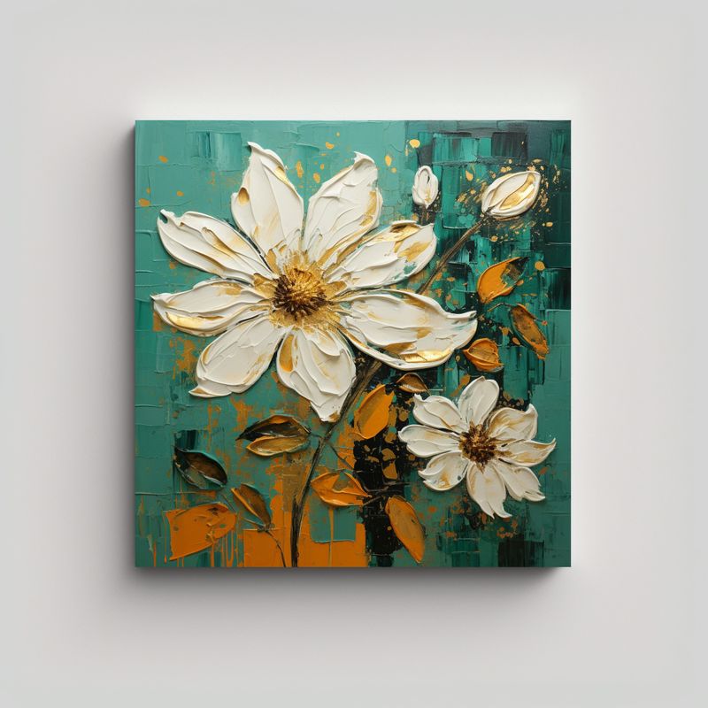 GENERICO - Pintura De Flores En Lienzo En Colores Verde Y 60x60 Cm