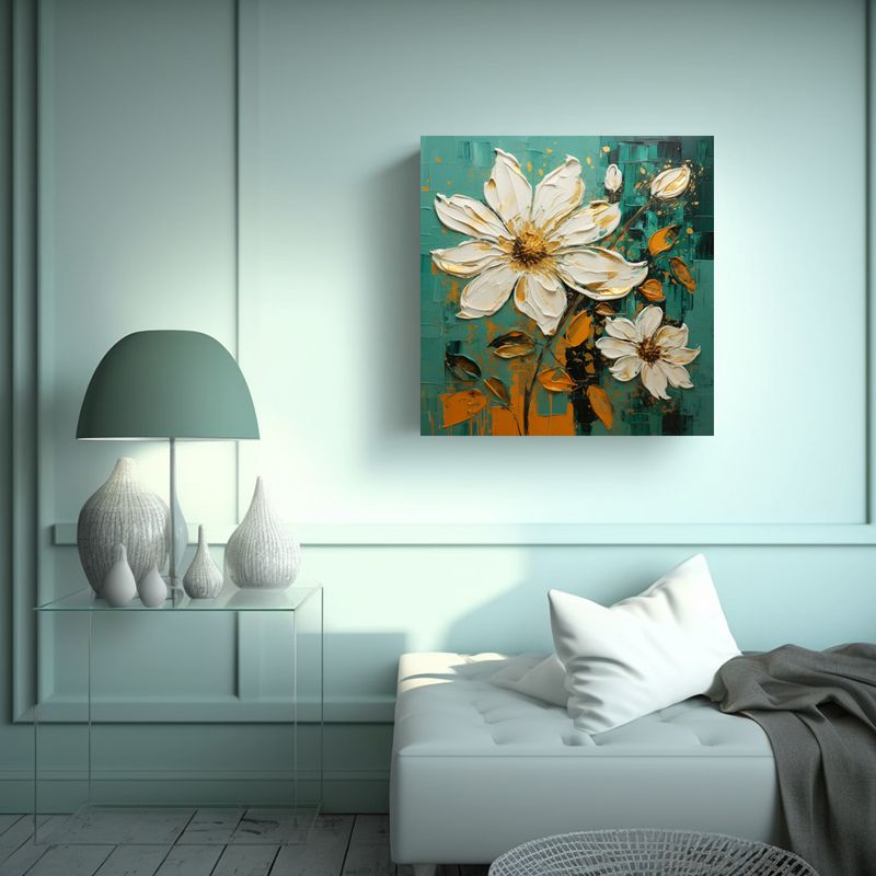 GENERICO - Pintura De Flores En Lienzo En Colores Verde Y 50x50 Cm