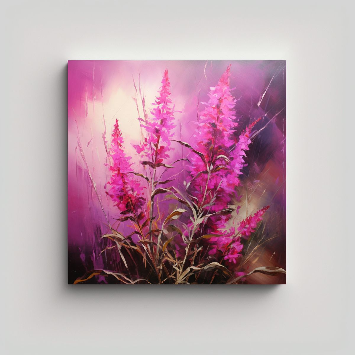 GENERICO - Pintura Abstracta Detallada De Hierbas Fireweed - 50x50 Cm