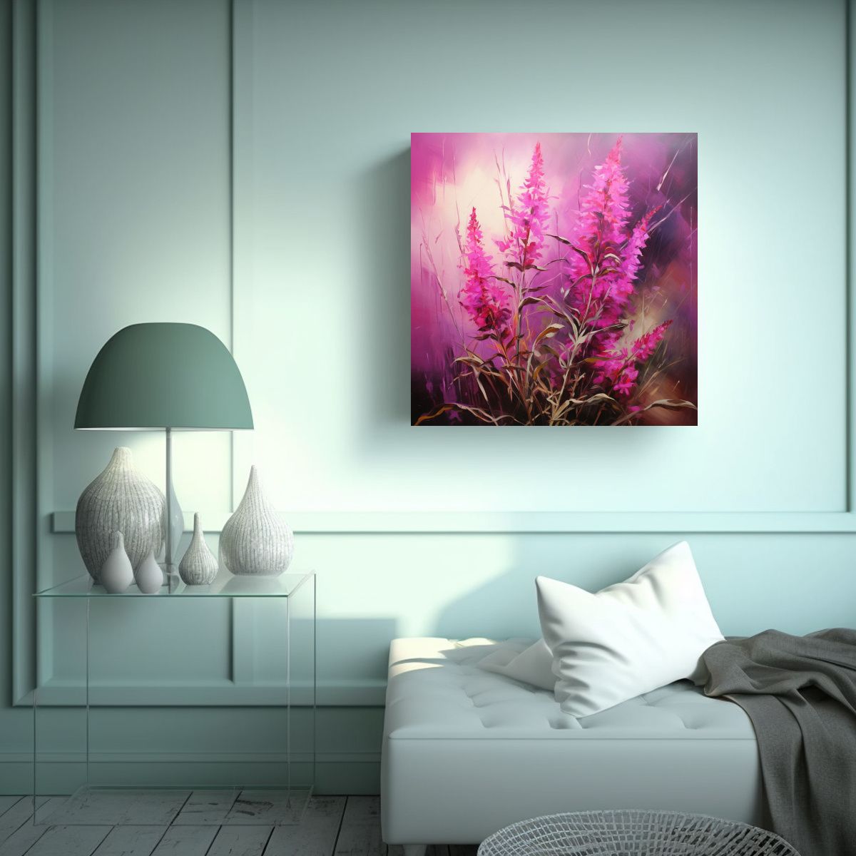GENERICO - Pintura Abstracta Detallada De Hierbas Fireweed - 50x50 Cm