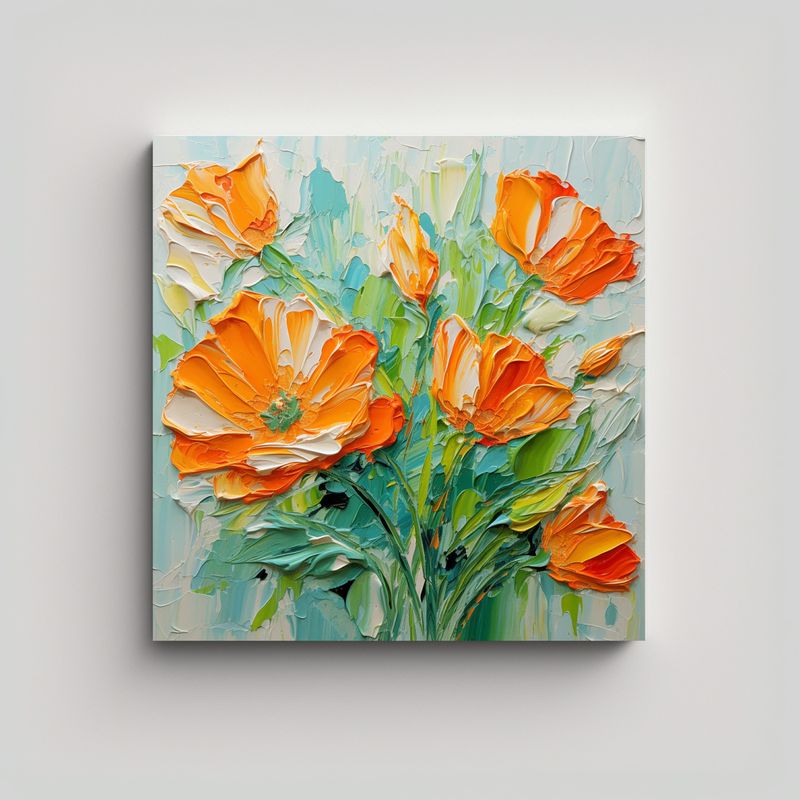 GENERICO - Arte Moderno Alegría Flores De Colores Verde Y 80x80 Cm