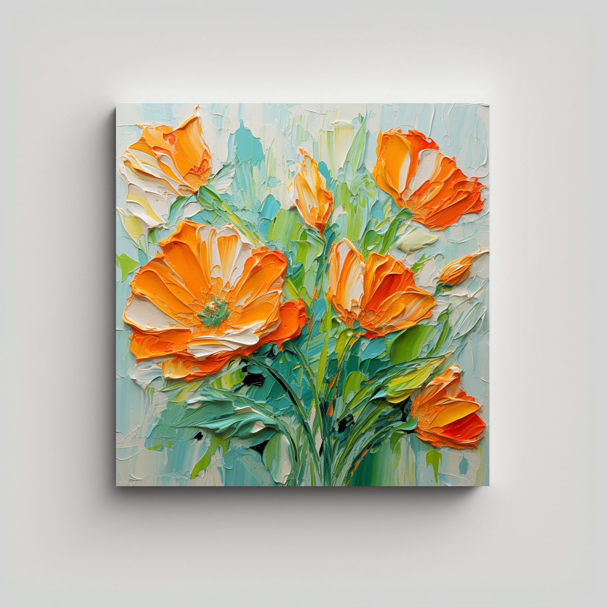 GENERICO - Arte Moderno Alegría Flores De Colores Verde Y 70x70 Cm