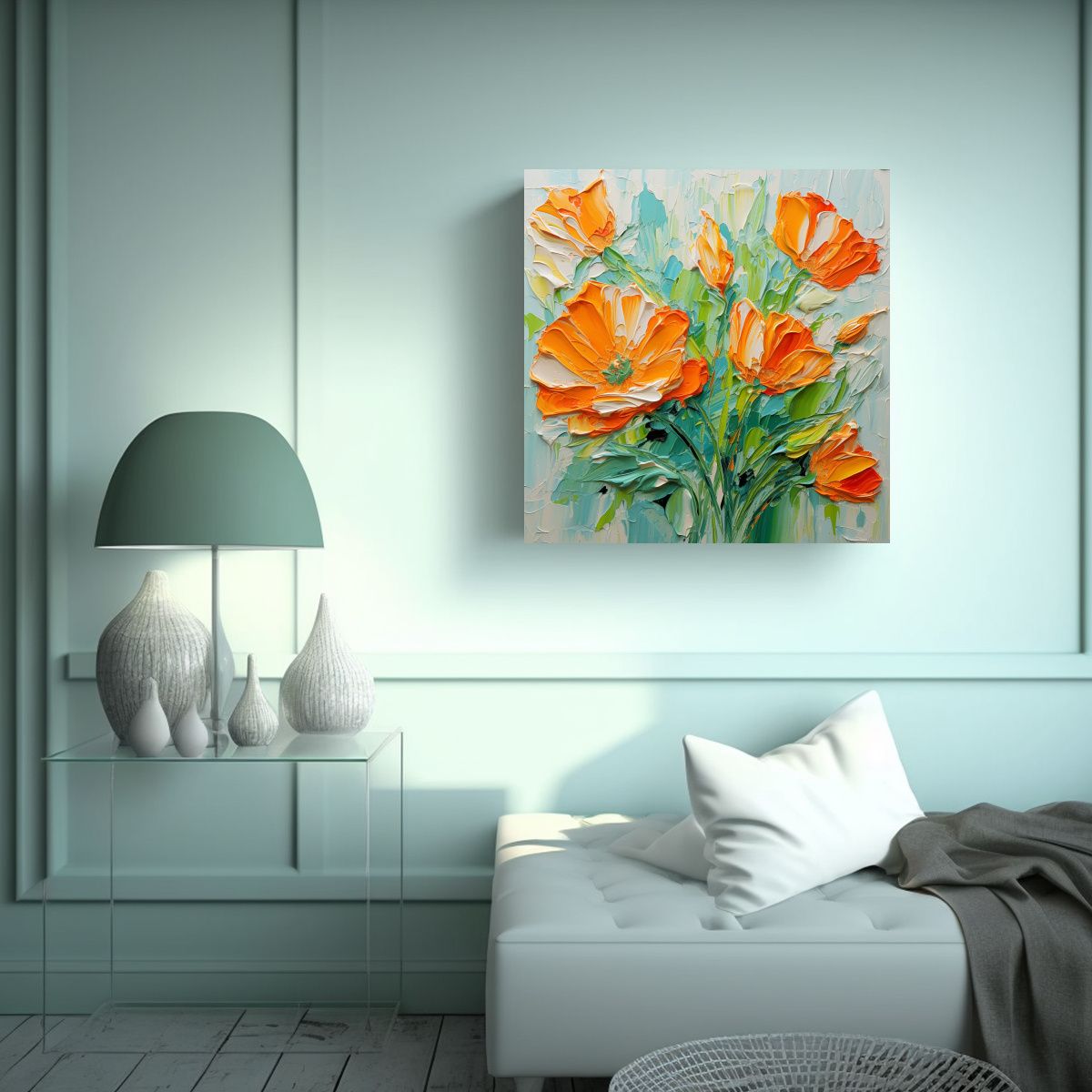 GENERICO - Arte Moderno Alegría Flores De Colores Verde Y 70x70 Cm