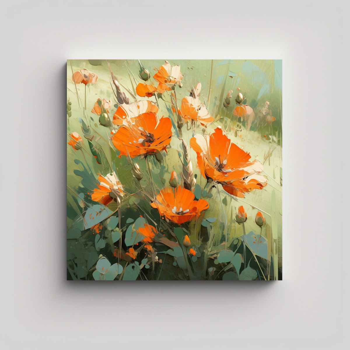 GENERICO - Pintura En Lienzo De Flores En Colores Verde Y 50x50 Cm