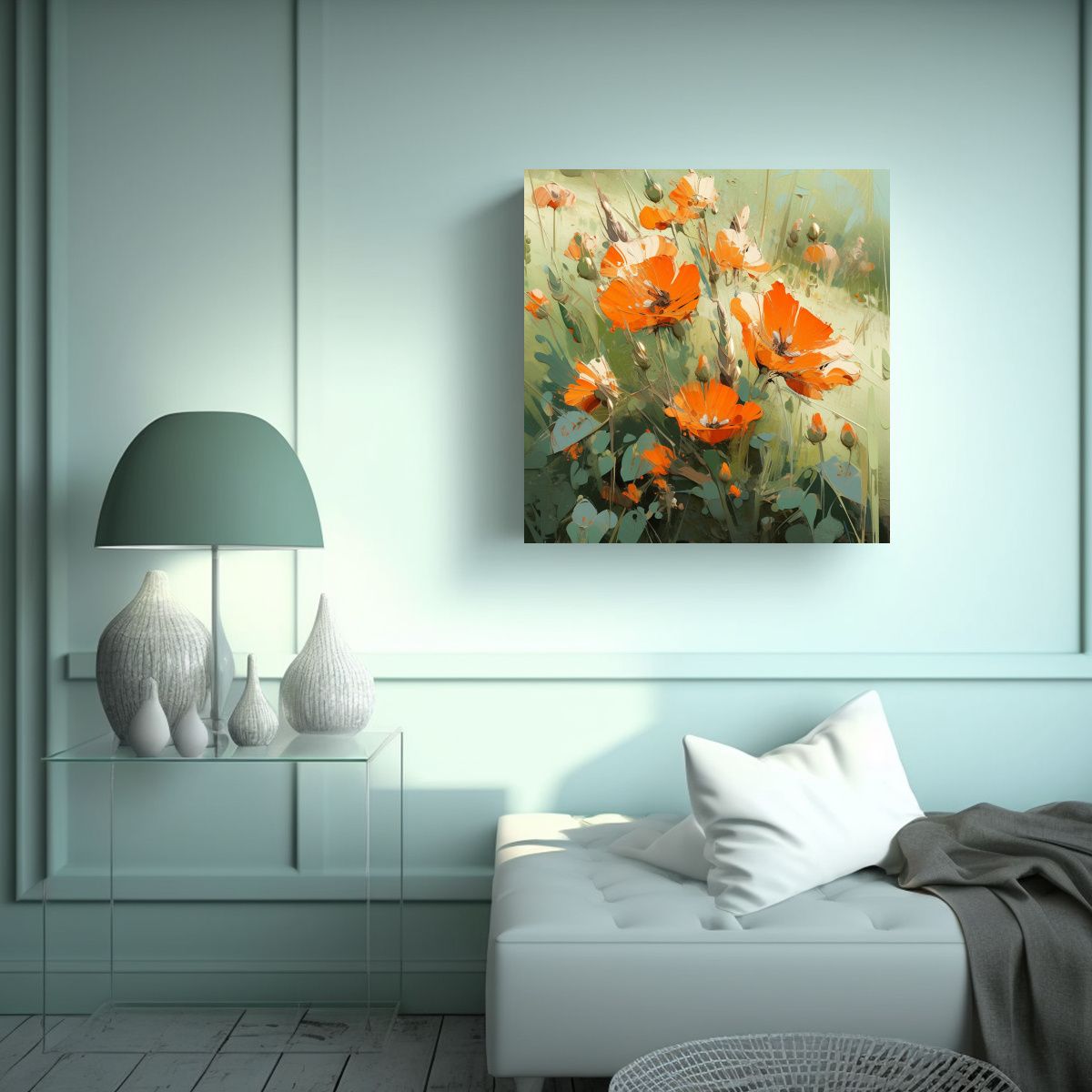 GENERICO - Pintura En Lienzo De Flores En Colores Verde Y 50x50 Cm