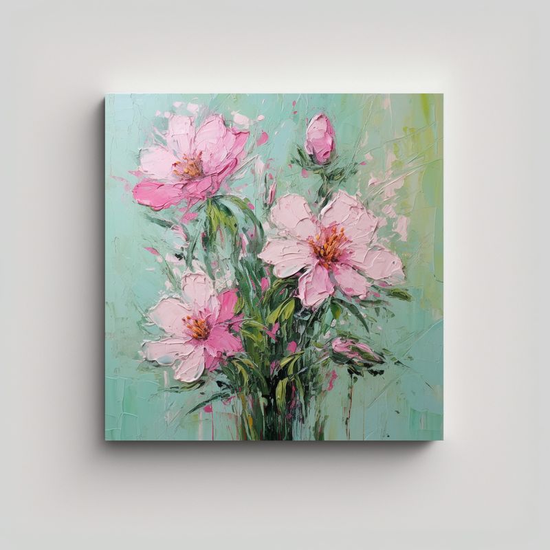 GENERICO - Pintura De Flores En Lienzo En Colores Verde Y 80x80 Cm