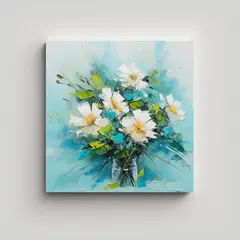 GENERICO - Cuadro Artesanal De Flores En Teal Estilo 50x50 Cm