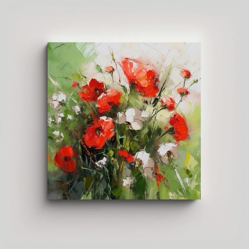 GENERICO - Arte Floral En Lienzo Con Colores Verde Y Rojo 80x80 Cm