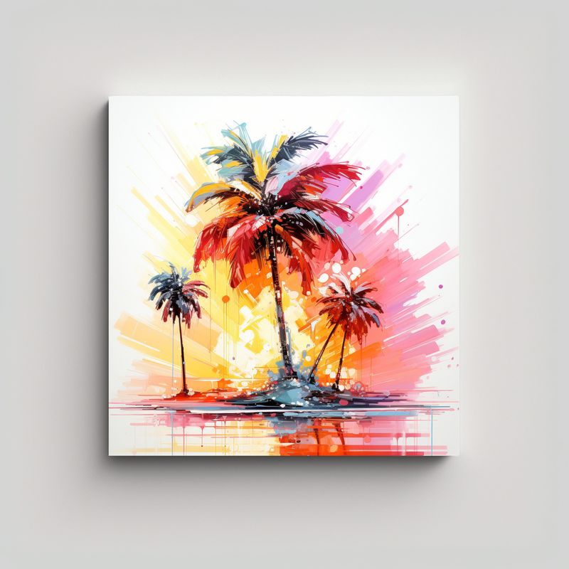 GENERICO - Pintura Abstracta De Palmera En Colores Naranja Y 60x60 Cm