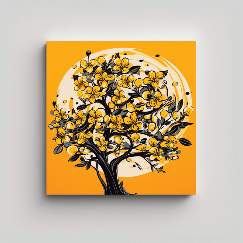 GENERICO - Cuadro Espectacular Combinación Árbol Naranja 70x70 Cm