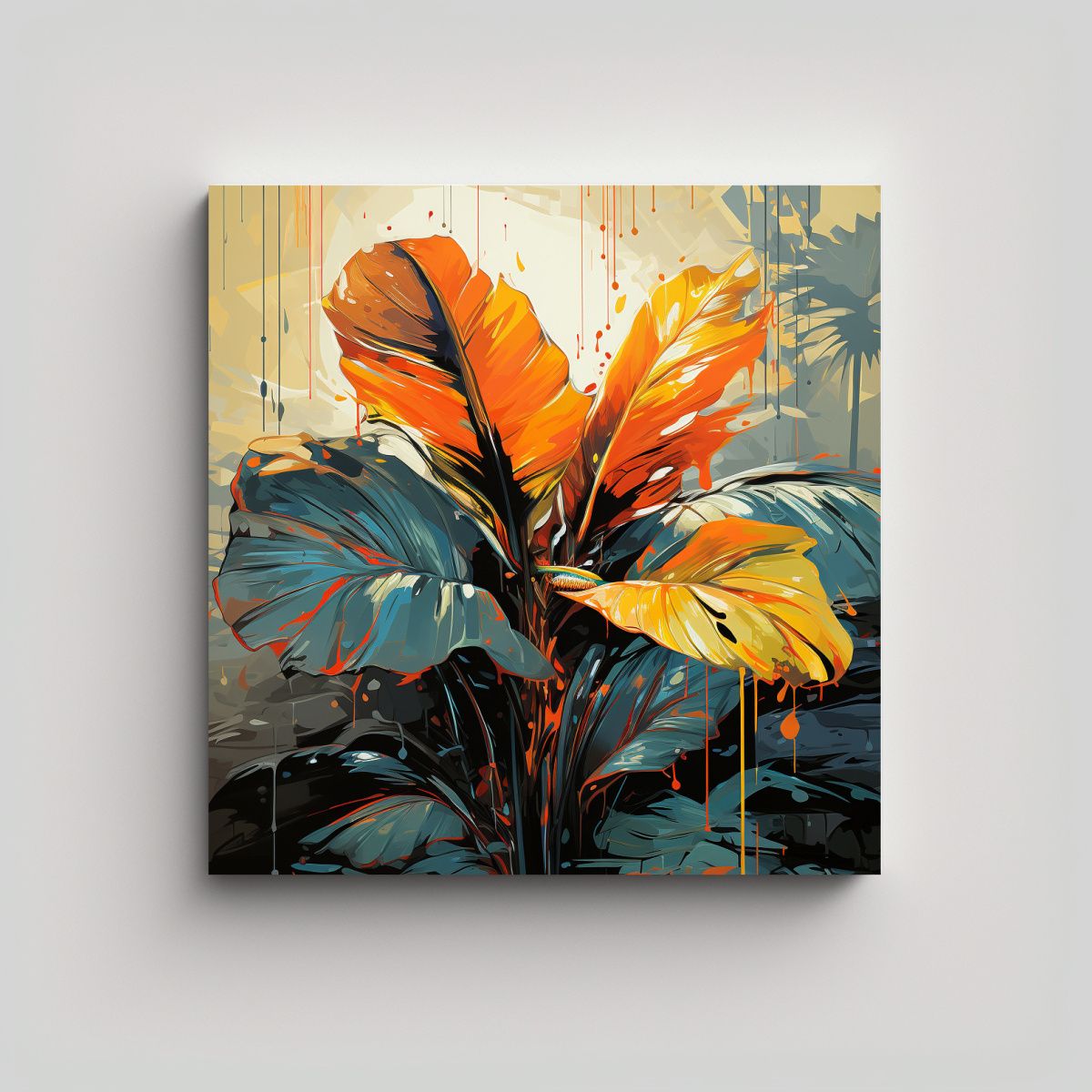 GENERICO - Pintura Decorativa De Palmas En Tonos Amarillo Y 80x80 Cm