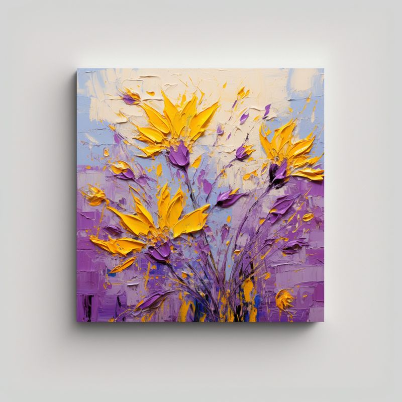 GENERICO - Pintura Acuarela Intensa De Flores Amarillas Y 80x80 Cm