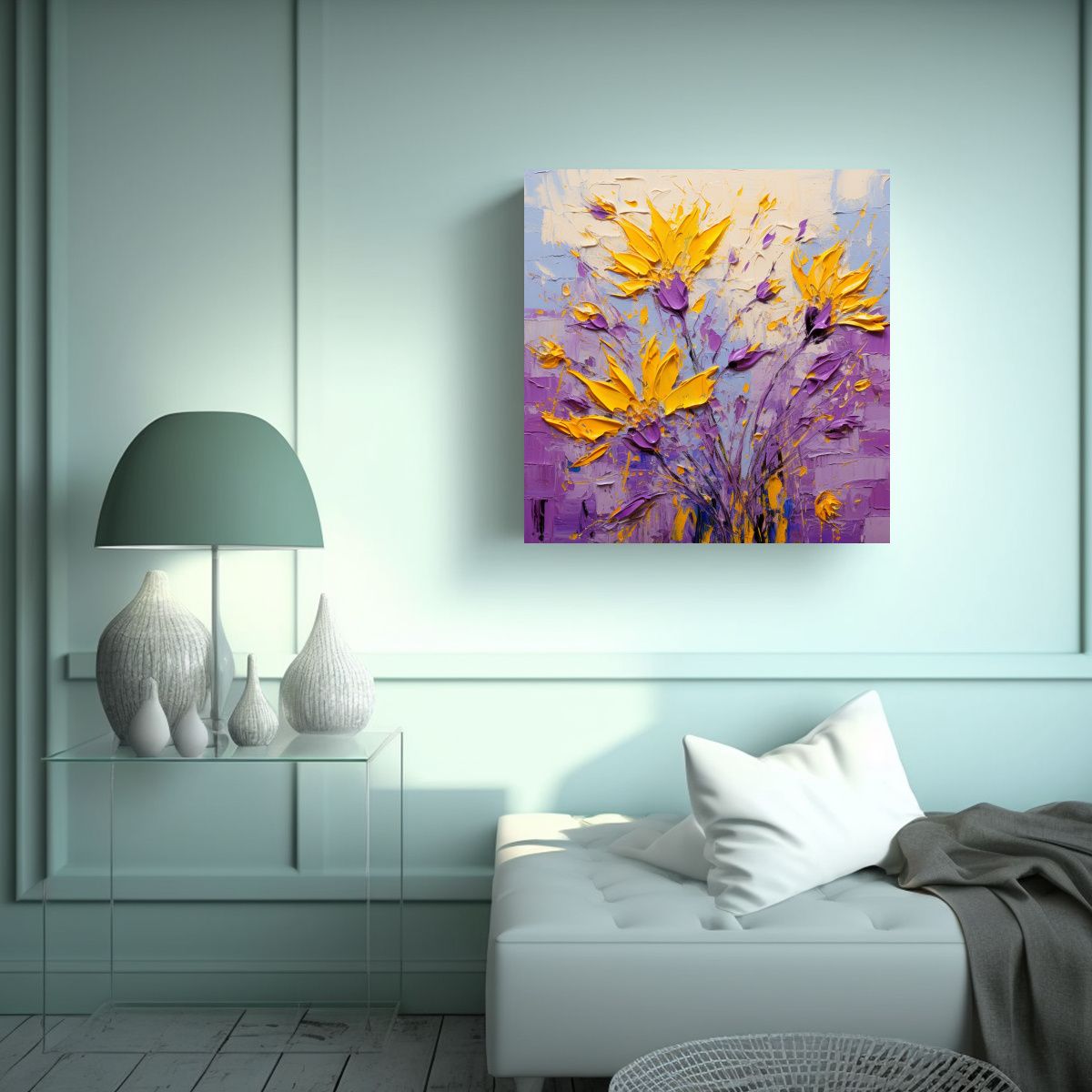 GENERICO - Pintura Acuarela Intensa De Flores Amarillas Y 80x80 Cm