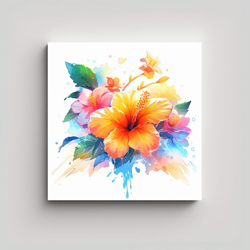 GENERICO - Pintura Abstracta De Hibisco Arcoíris En 90x90 Cm