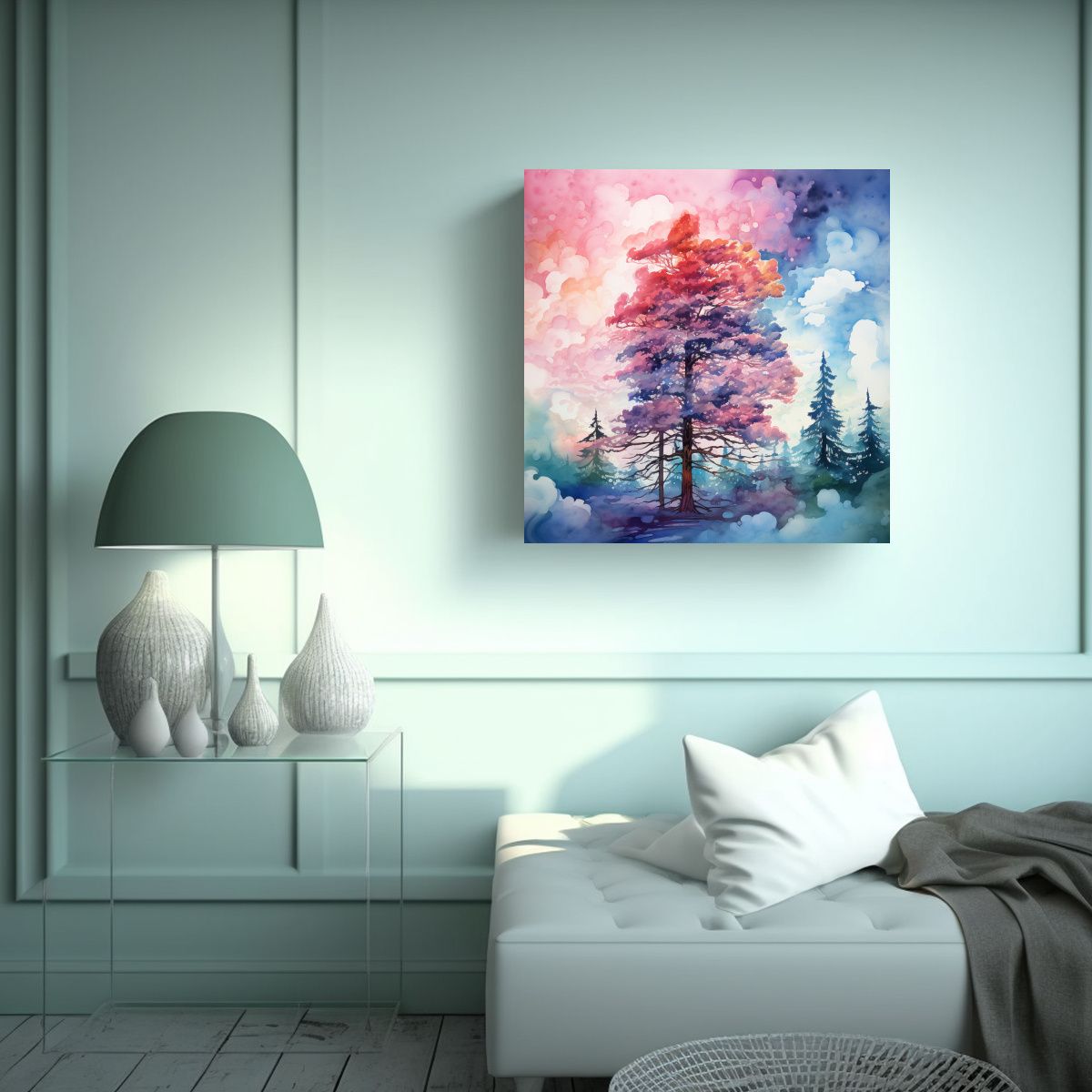 GENERICO - Cuadro Abstracto De Colores Rosa Y Azul Inspirado 70x70 Cm