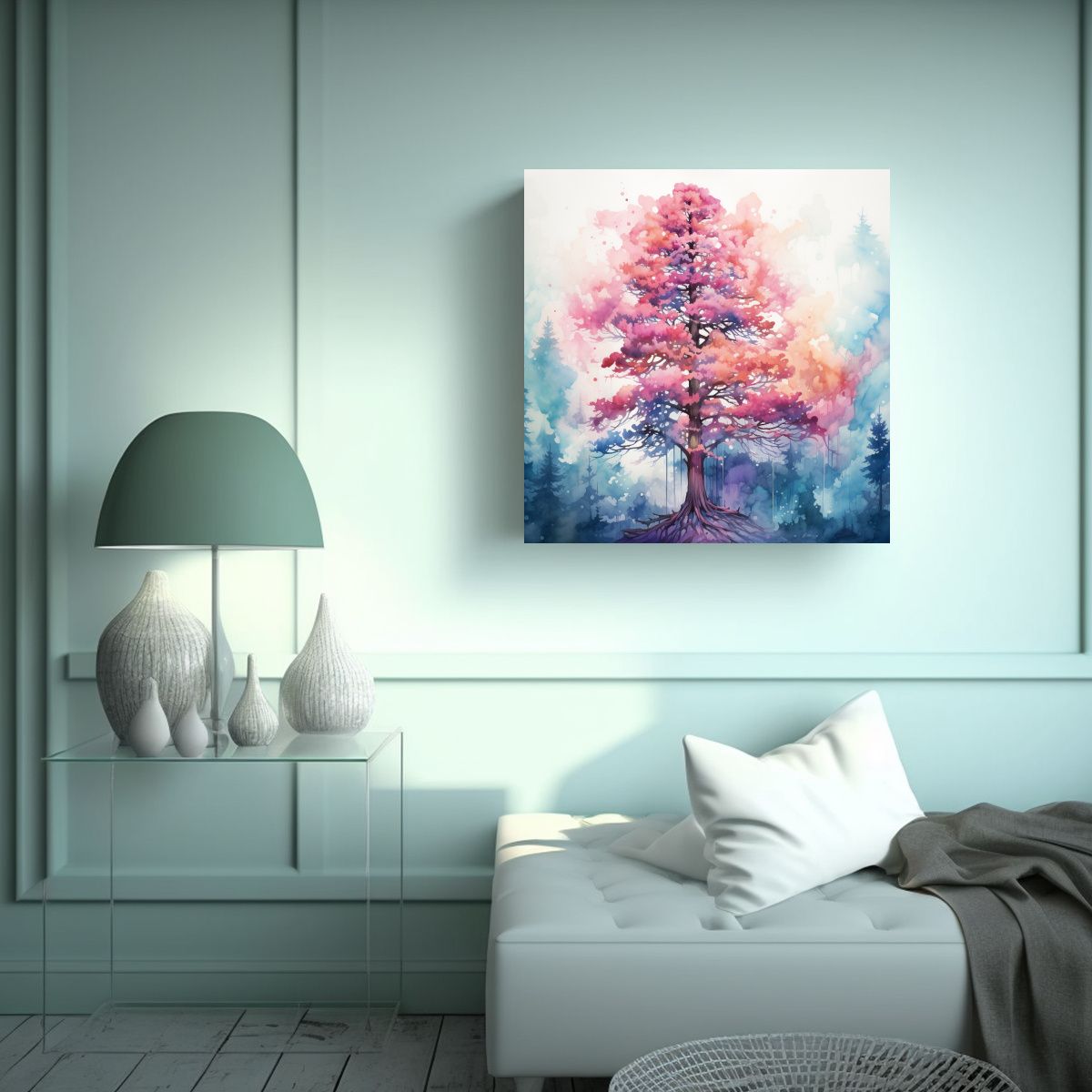 GENERICO - Cuadro Abstracto De Colores Rosado Y Azul De Un 80x80 Cm