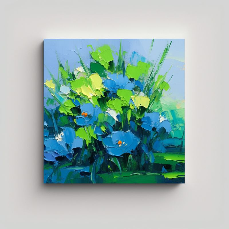 GENERICO - Pintura Juvenil Vanguardia Flores Verdes Y Azules 70x70 Cm