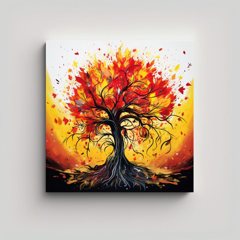 GENERICO - Pintura En Bastidor Árbol De Mango En Amarillo 90x90 Cm