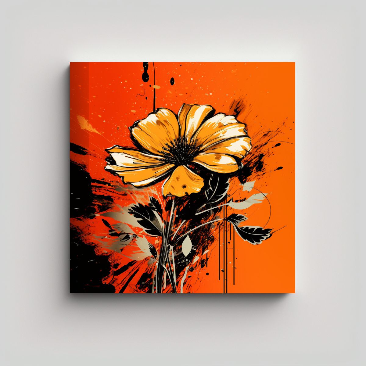 GENERICO - Lienzo De Tela En Colores Protagonismo Naranja Y 90x90 Cm