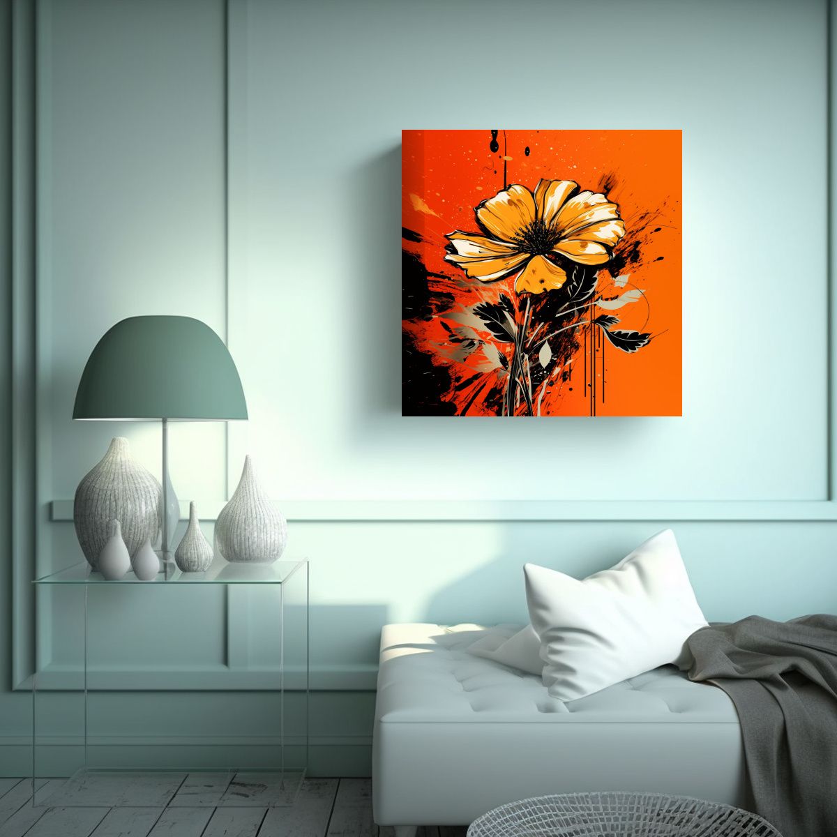 GENERICO - Lienzo De Tela En Colores Protagonismo Naranja Y 90x90 Cm
