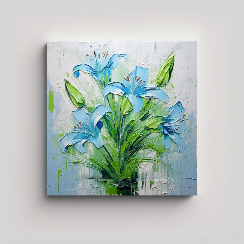 GENERICO - Pintura De Flores En Lienzo En Tonos Verdes Y 60x60 Cm