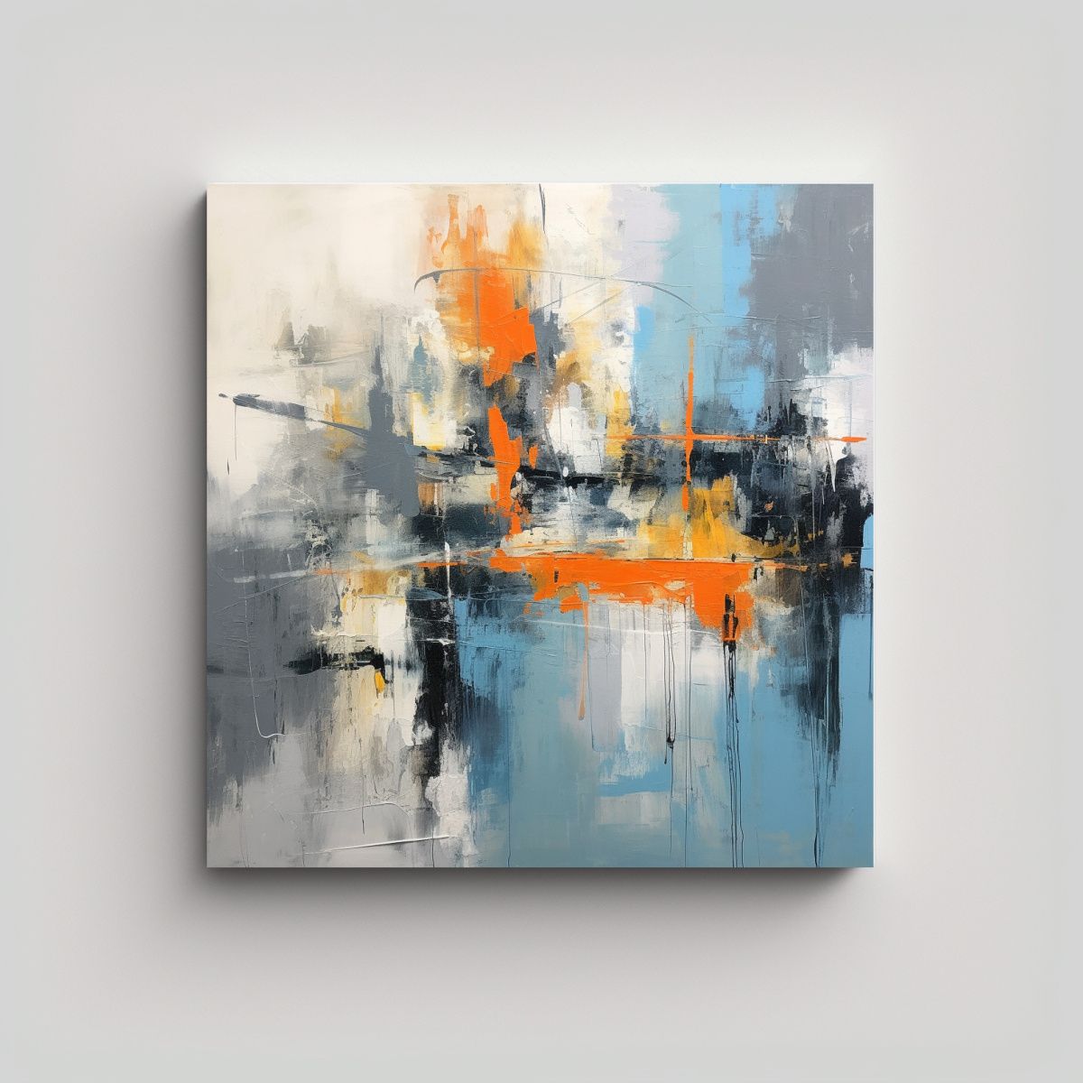 GENERICO - Pintura Decorativa Abstracta Azul Claro Y Naranja 50x50 Cm