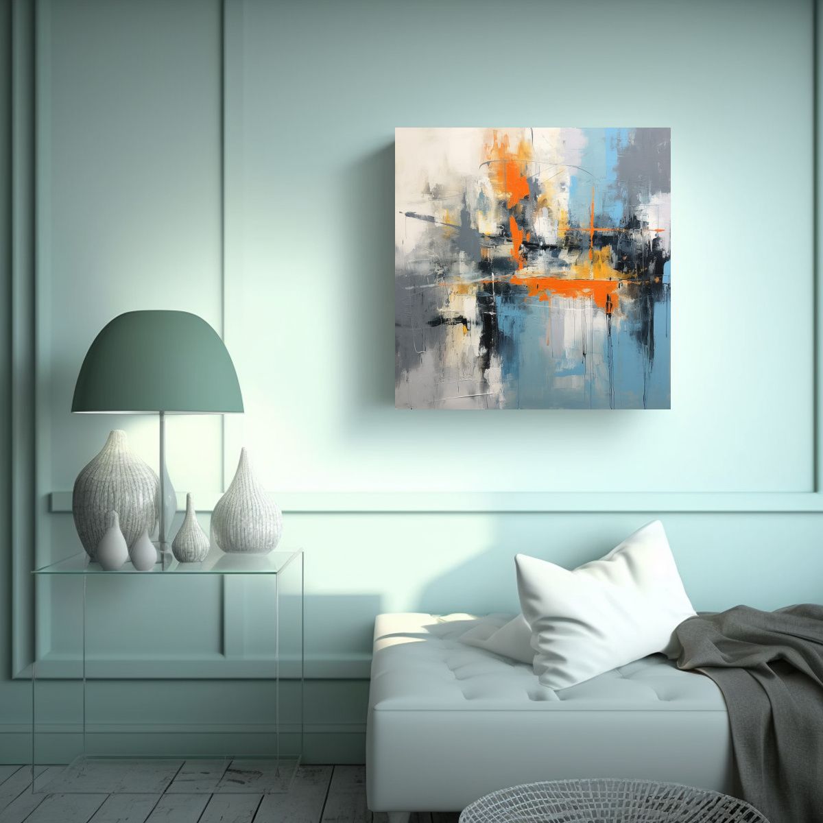 GENERICO - Pintura Decorativa Abstracta Azul Claro Y Naranja 50x50 Cm