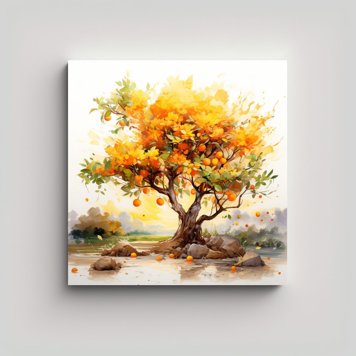 GENERICO - Pintura Abstracta De Colores Naranja Y Dorado De 80x80 Cm