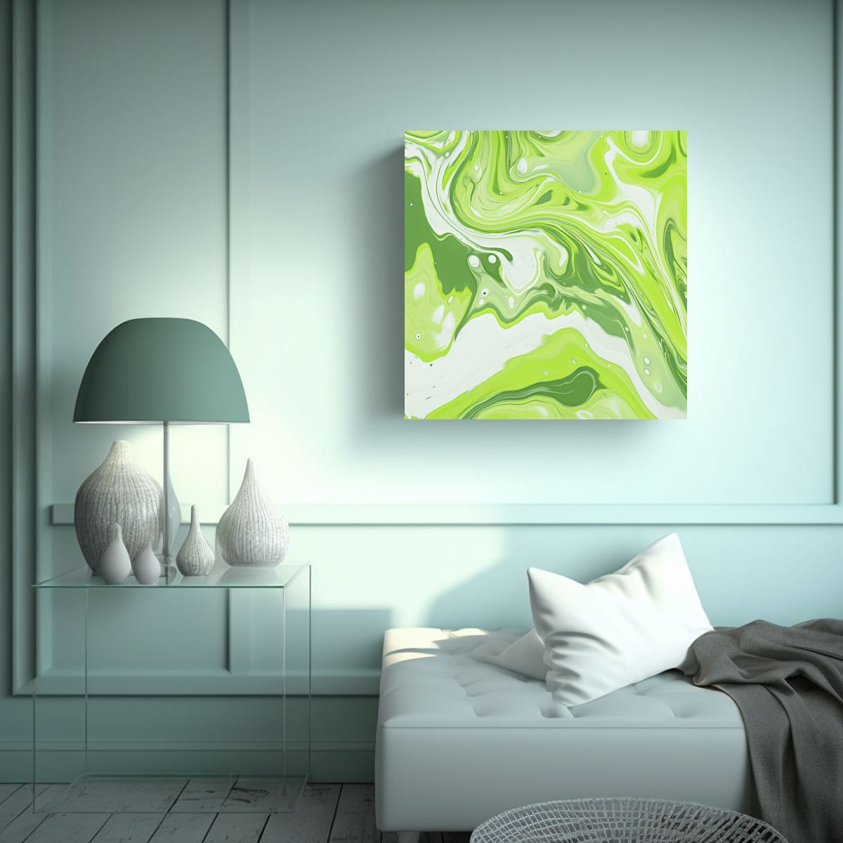 GENERICO - Cuadro Decorativo Minimalista Fondo Verde Lima 60x60 Cm