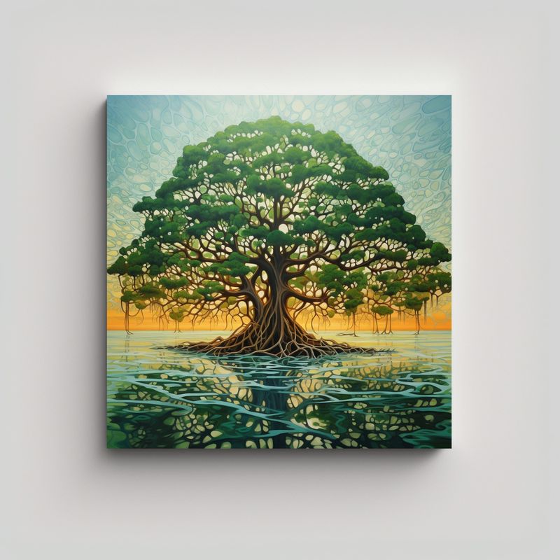 GENERICO - Pintura Abstracta De Un Majestuoso árbol De 50x50 Cm