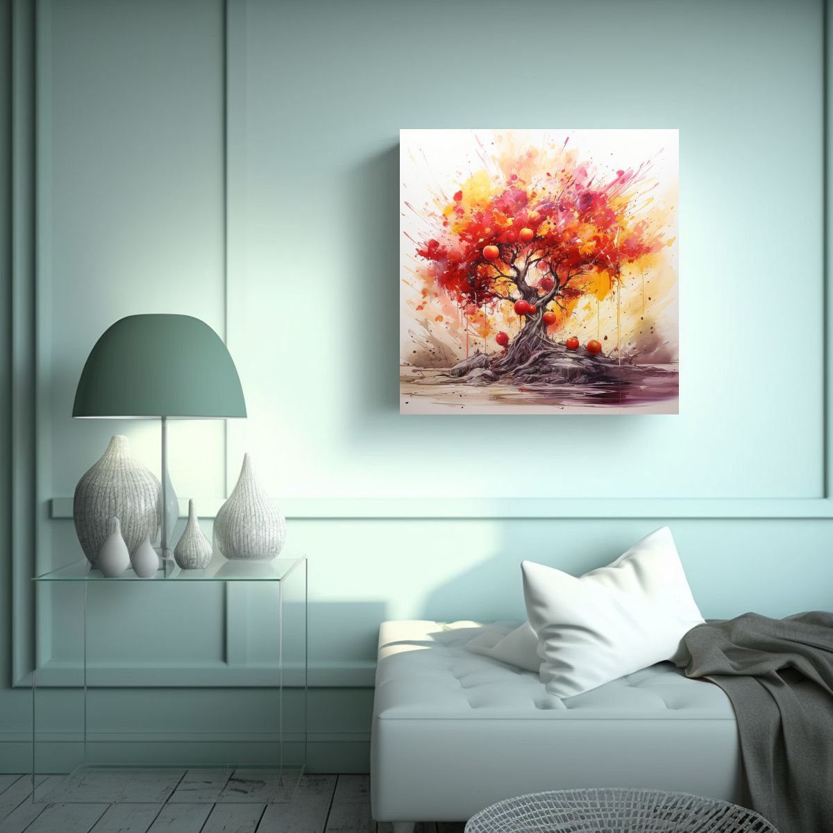 GENERICO - Cuadro Abstracto Para Comedor En Colores Rojos Y 80x80 Cm