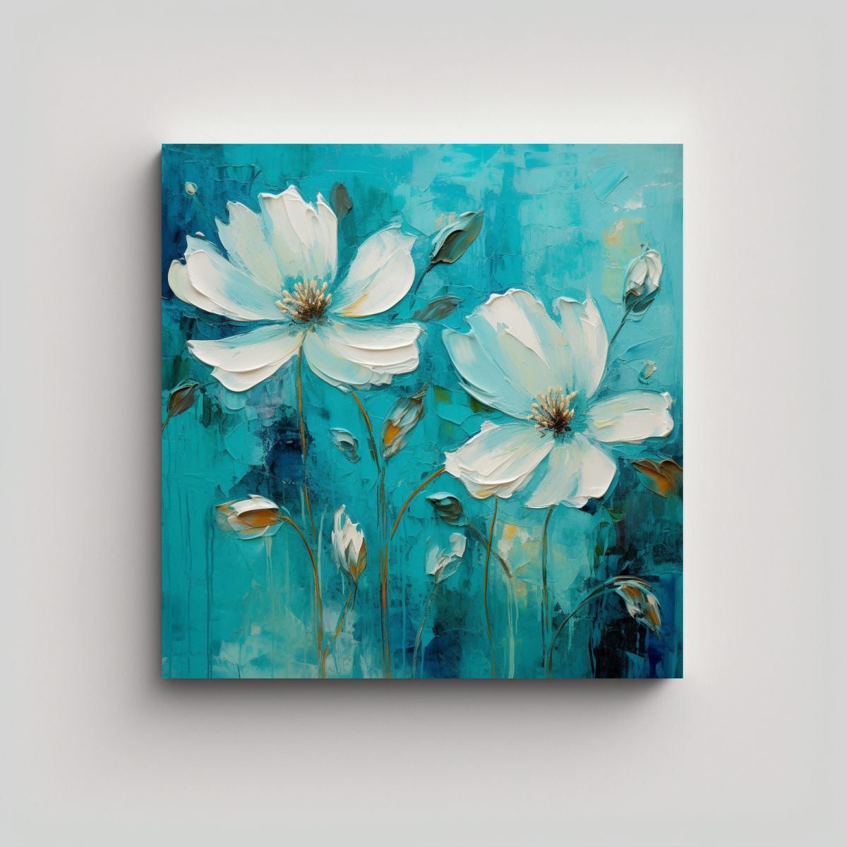 GENERICO - Pintura En Lienzo Exclusiva De Flores En Tonos 80x80 Cm