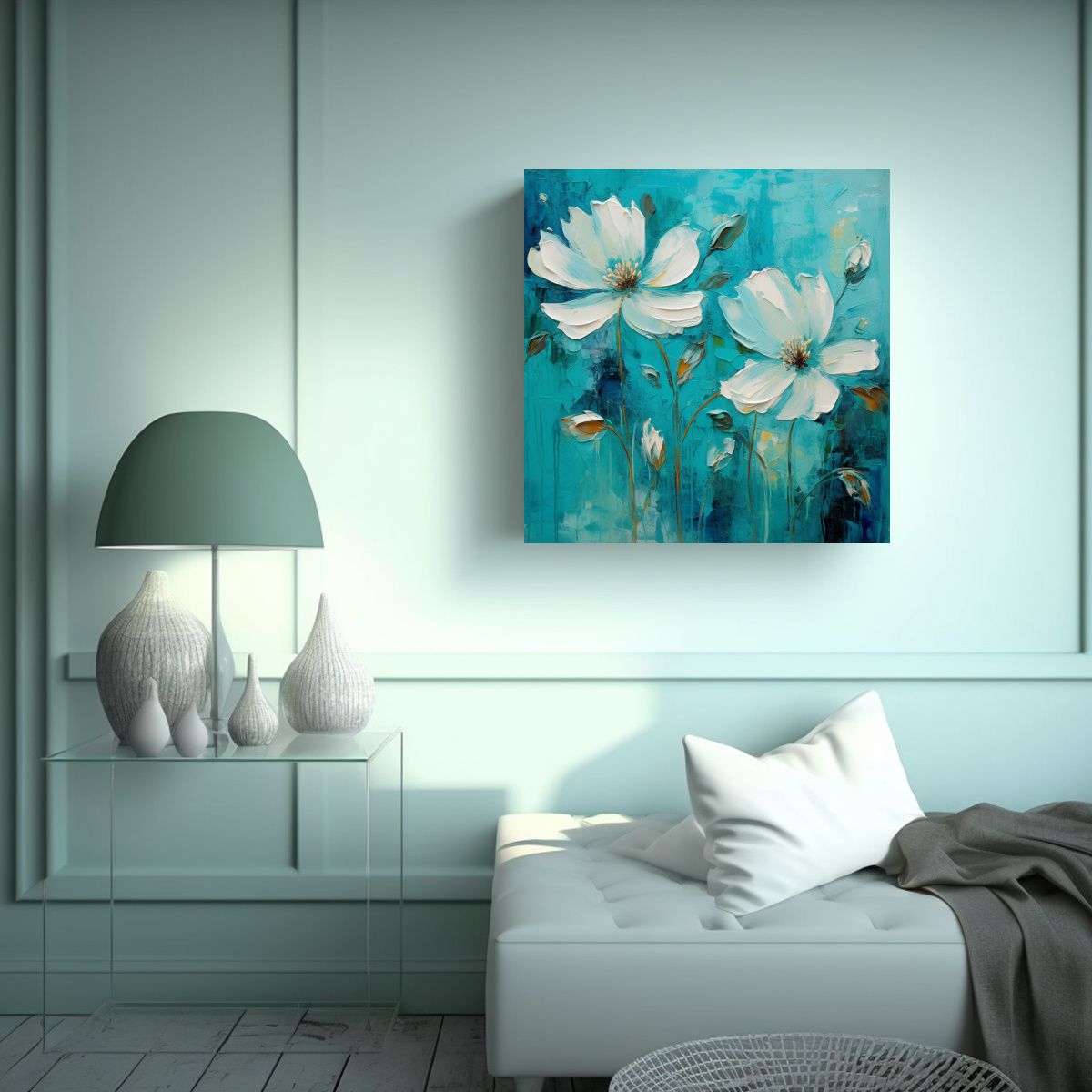 GENERICO - Pintura En Lienzo Exclusiva De Flores En Tonos 50x50 Cm