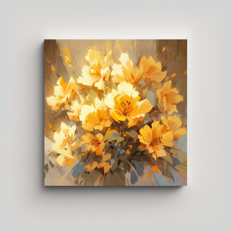 GENERICO - Pintura En Lienzo De Flores En Colores Amarillo Y 60x60 Cm