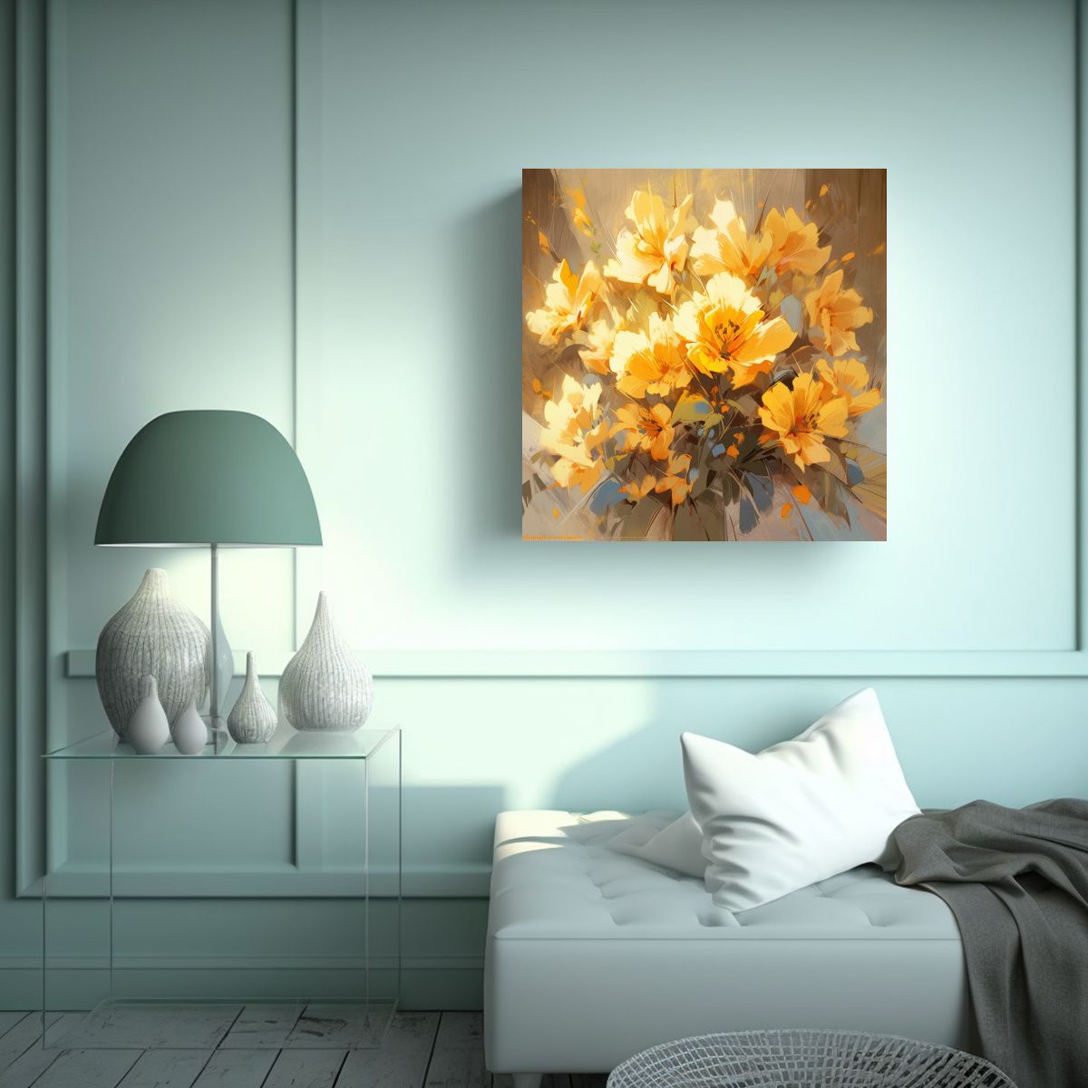 GENERICO - Pintura En Lienzo De Flores En Colores Amarillo Y 50x50 Cm