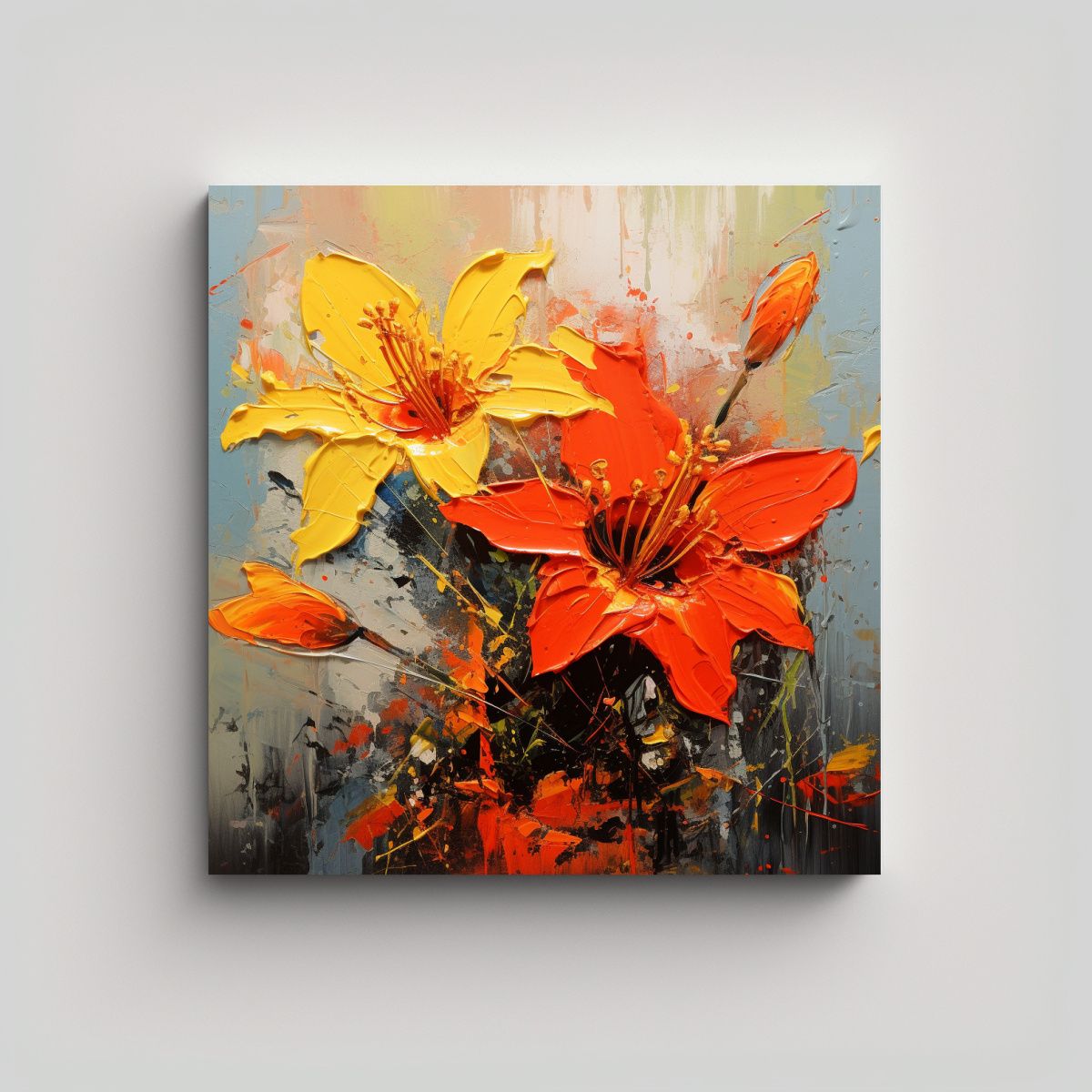 GENERICO - Cuadro Tema Impactante Amarillo Y Rojo Flores En 90x90 Cm