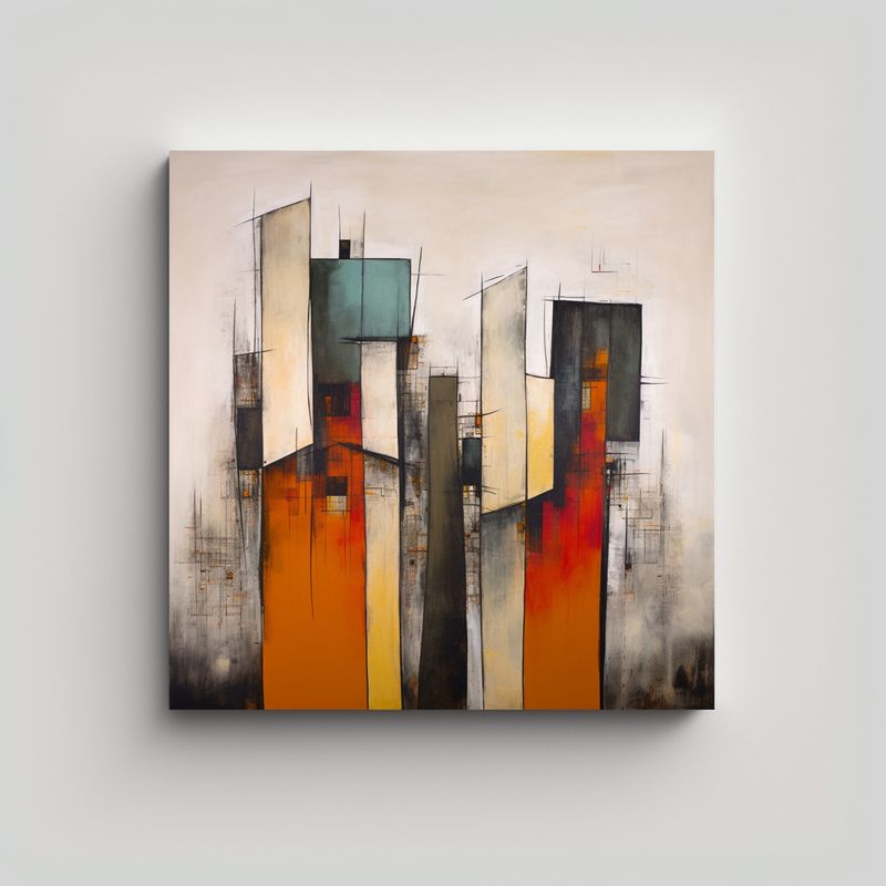 GENERICO - Paisaje Urbano Abstracto En Arte Mixto Moderno Y 50x50 Cm