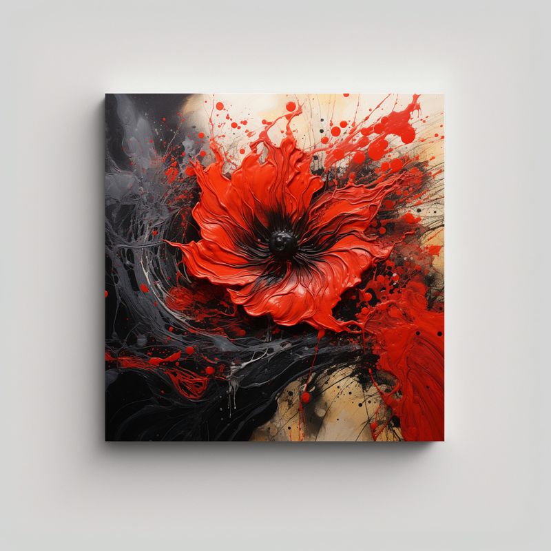 GENERICO - Cuadro Acuarela Habitación A Flores Rojas Y 80x80 Cm