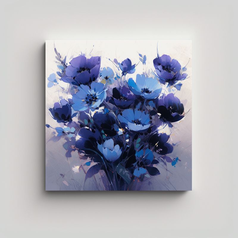 GENERICO - Pintura Floral Púrpura Y Cian En Lienzo Con 80x80 Cm