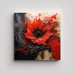 GENERICO - Cuadro Acuarela Habitación A Flores Rojas Y 60x60 Cm