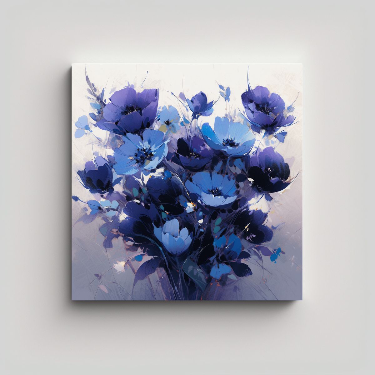 GENERICO - Pintura Floral Púrpura Y Cian En Lienzo Con 60x60 Cm