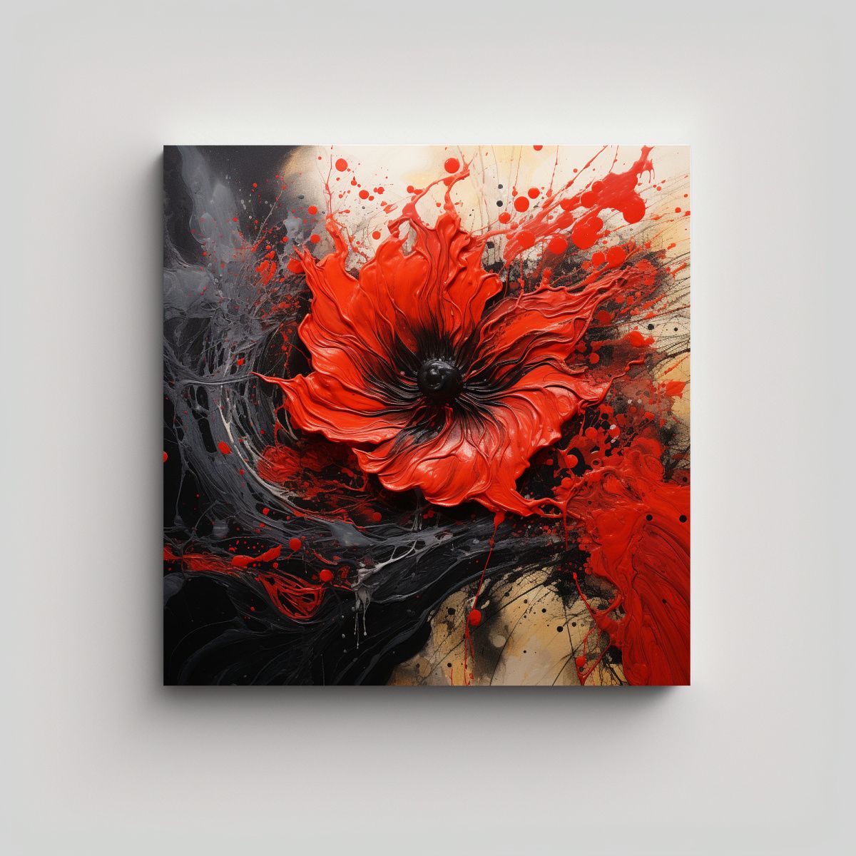 GENERICO - Cuadro Acuarela Habitación A Flores Rojas Y 50x50 Cm