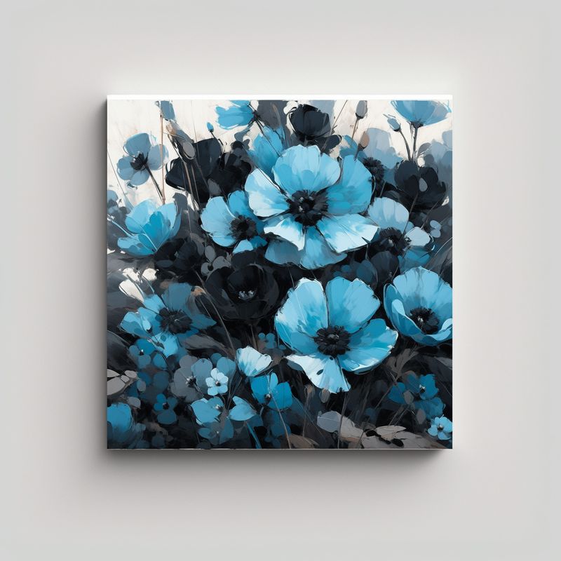GENERICO - Pintura Clásica A Turquesa Y Negra Flores En 50x50 Cm