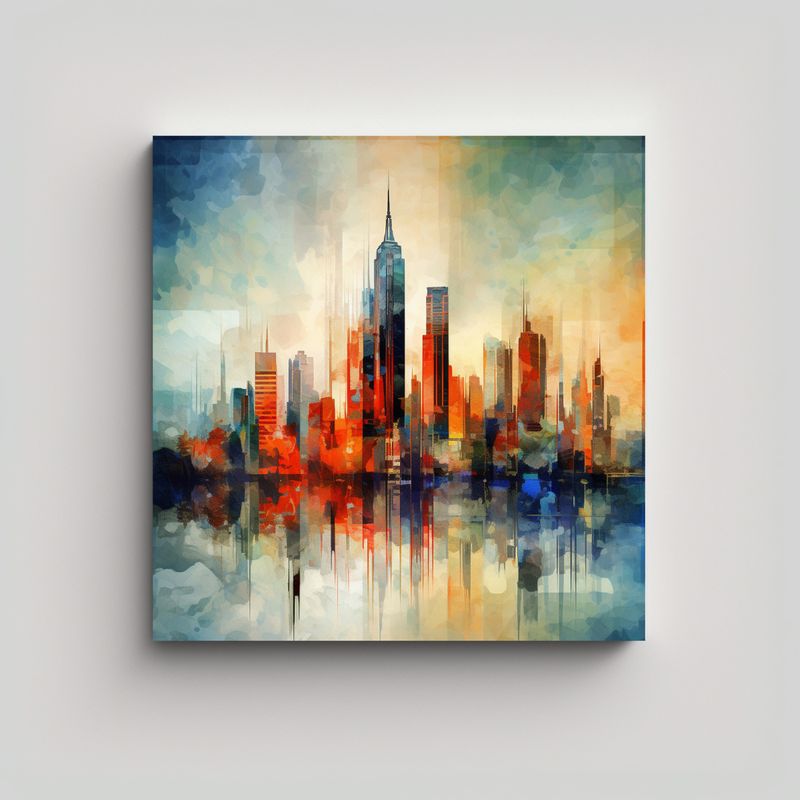 GENERICO - Cuadro Abstracto Floral La Ciudad De Nueva York 50x50 Cm