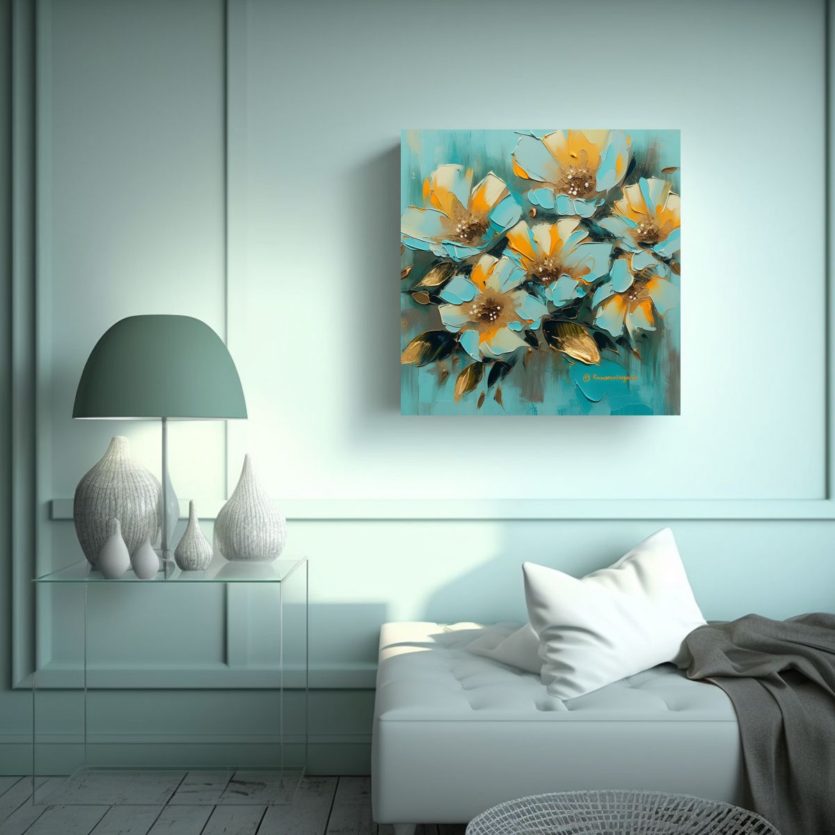 GENERICO - Pintura Decorativa En Lienzo Con Flores En 90x90 Cm