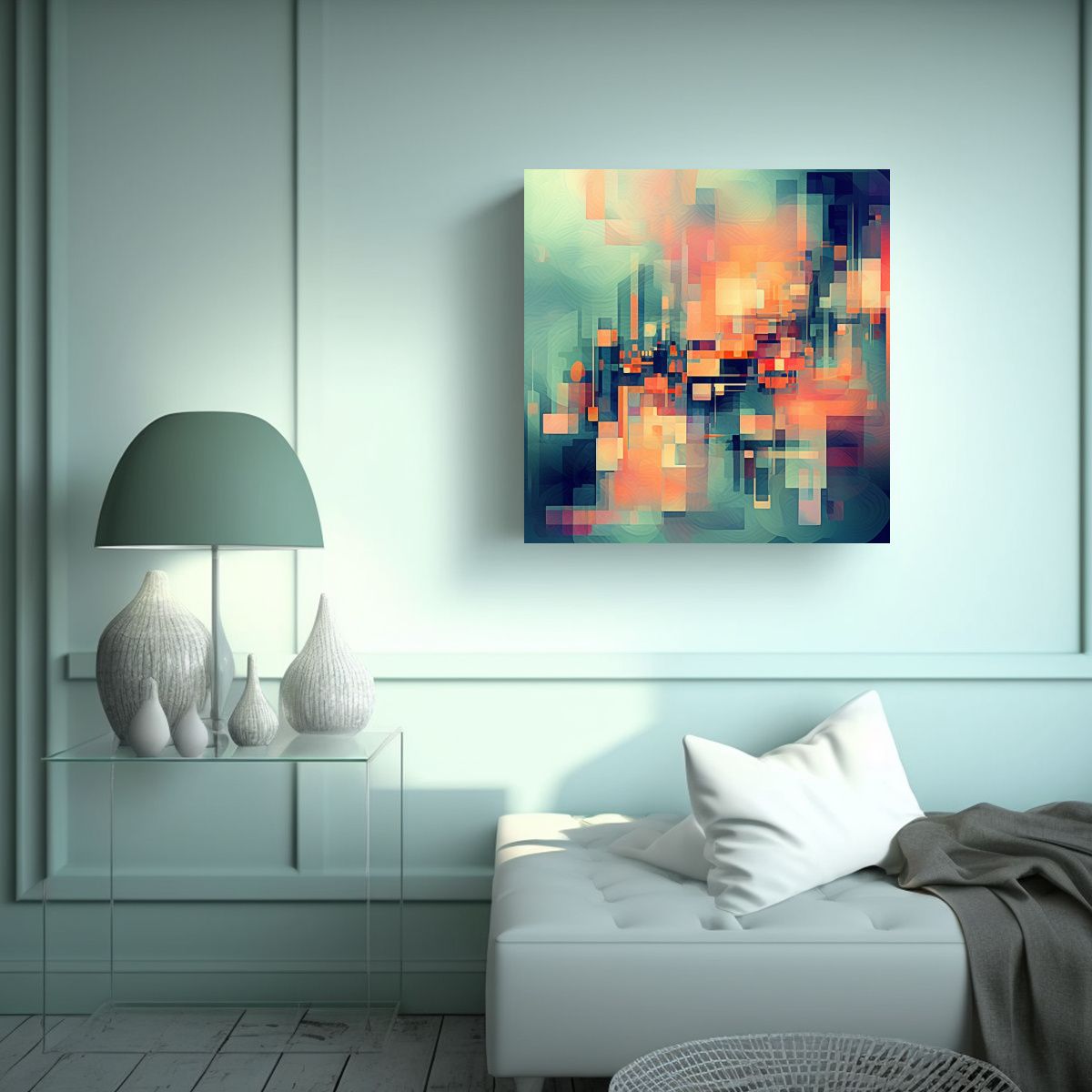 GENERICO - Pinturas Abstractas Digitales Geometricas Tela En 90x90 Cm