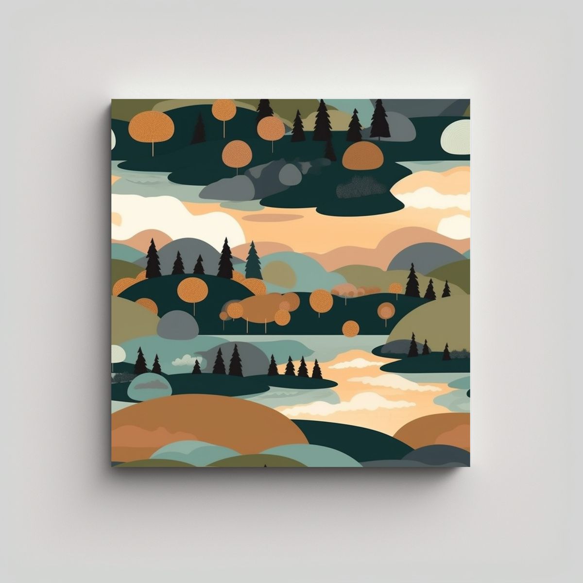 GENERICO - Paisaje Sueco Minimalista En Lienzo Colores 50x50 Cm